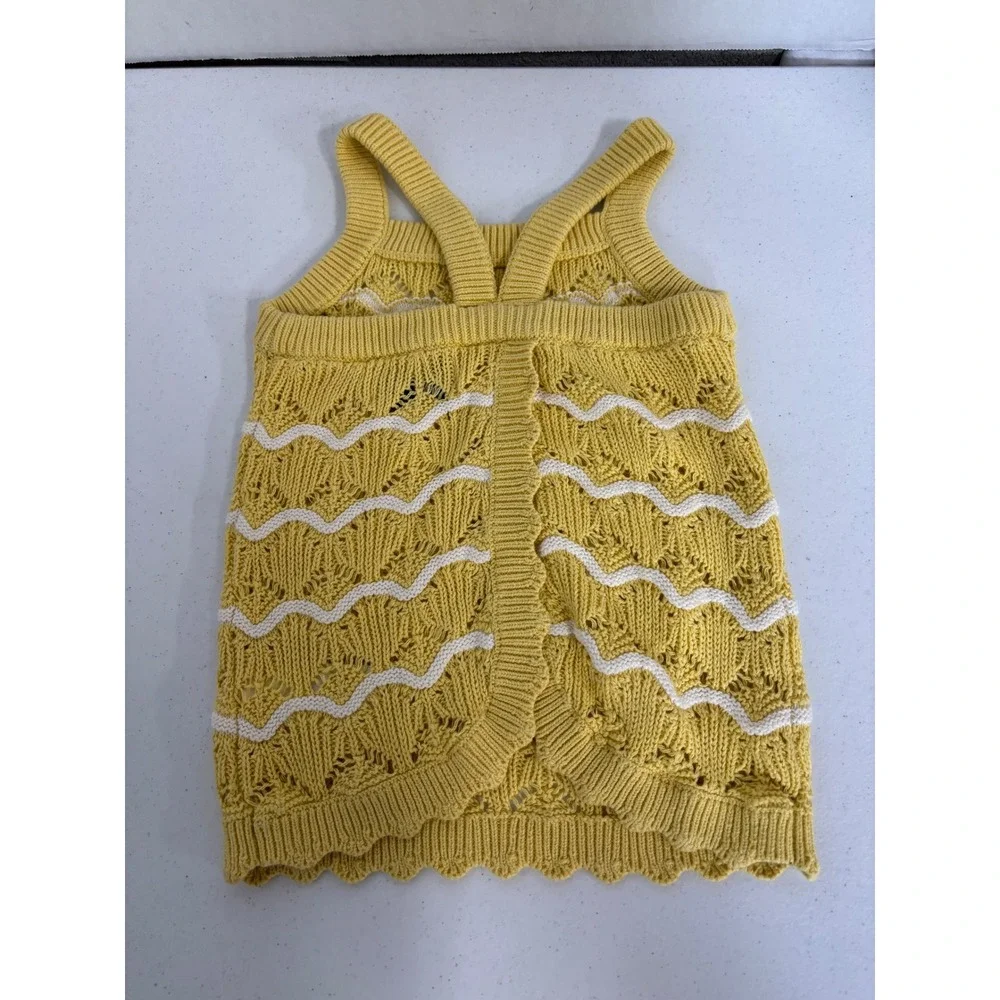 Old Navy Kids Yellow White Striped Pointelle Knit Tank Top Split Back 5T